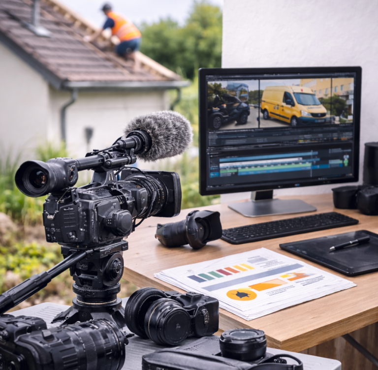 Kameraausrüstung und Videoschnitt Arbeitsplatz Medienproduktion